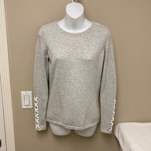 J. McLaughlin Riana Sweater Grey w/ White Stitch Long Sleeves Cotton Blend XS